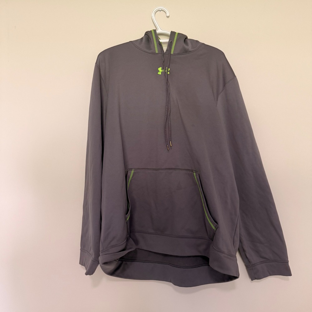 Under Armour Storm Hoodie Mens 2XL Gray Lime Green Pullover Sweatshirt Loose Fit - Picture 5 of 6